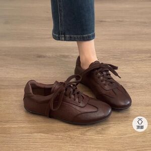 Brown Leather Lace-Up Sneakers